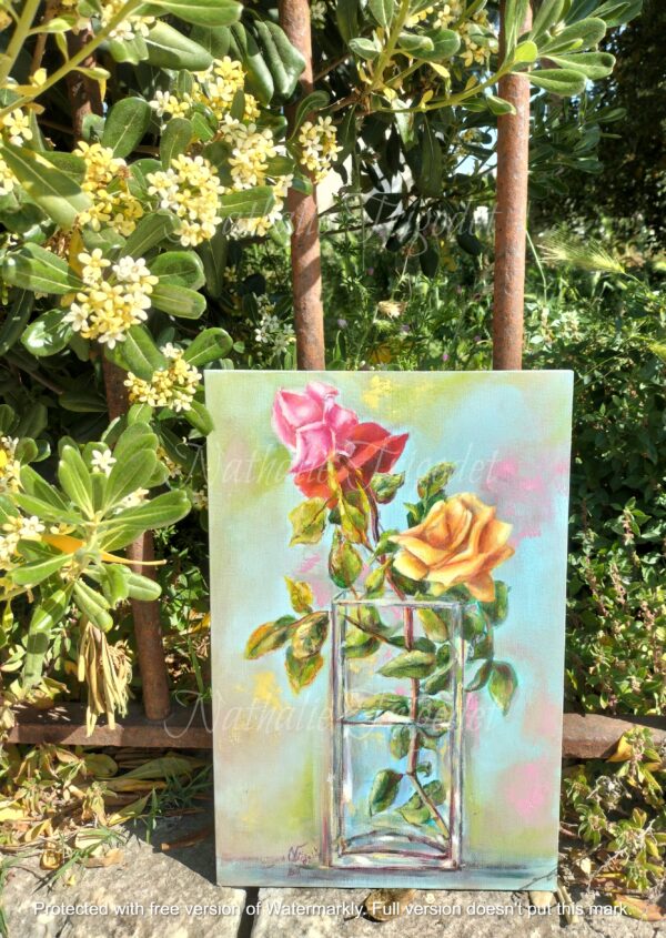 Vases aux 3 roses - Nathalie Trigodet, artiste peintre à La Rochelle