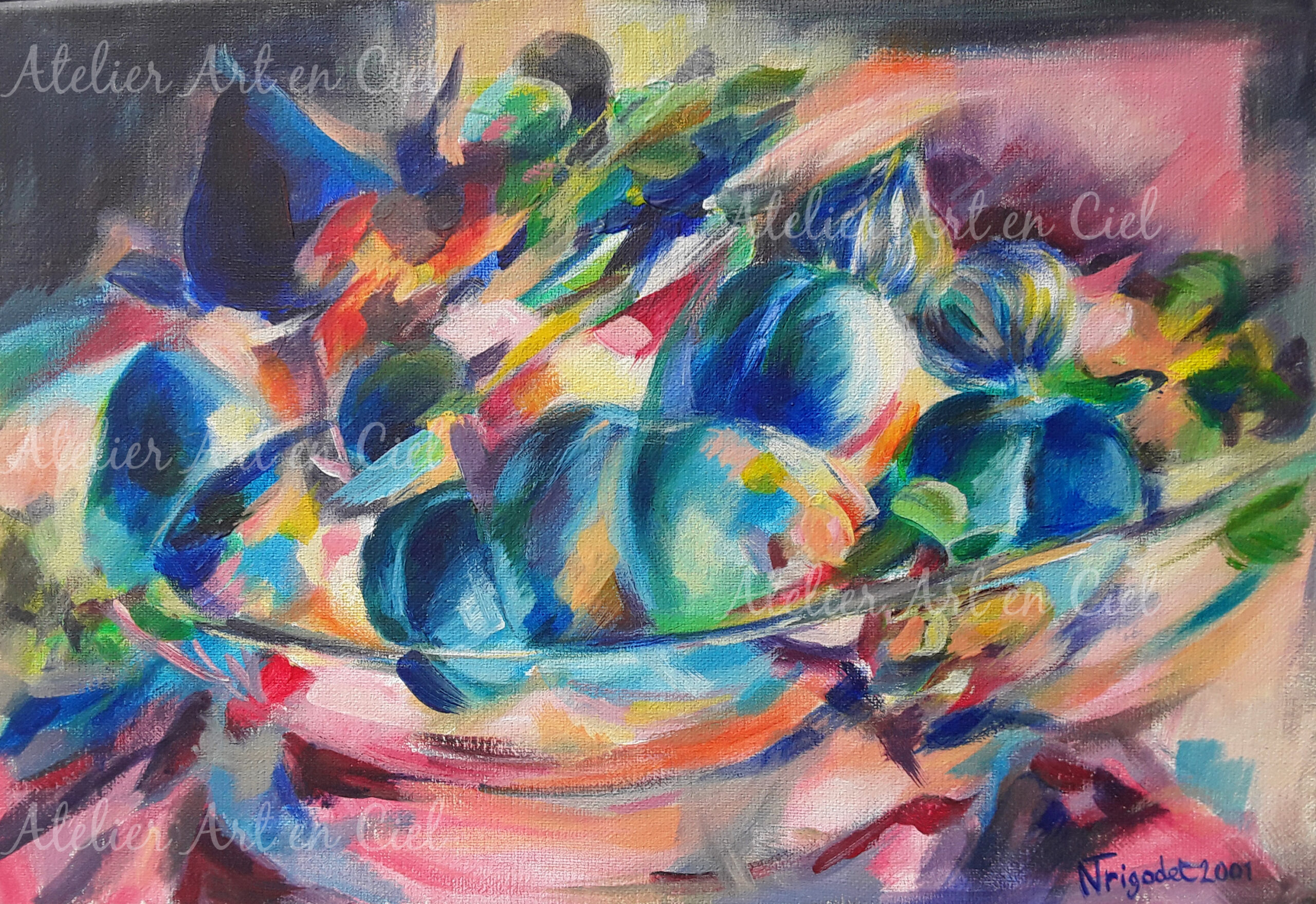 Coupe de fruits bleus, acrylique - Nathalie Trigodet - Artiste peintre La Rochelle