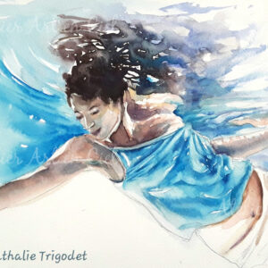 Jeanne sous l'eau - aquarelle - Nathalie Trigodet -Artiste peintre La Rochelle