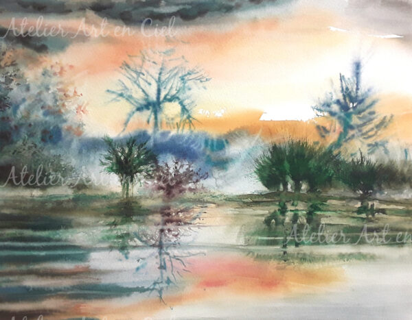 Le marais doux - aquarelle - Nathalie Trigodet - Artiste peintre La Rochelle