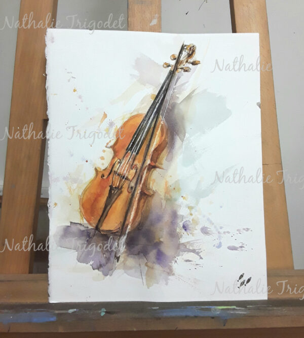 Le vélo Le violon - aquarelle - Nathalie Trigodet - Artiste peintre La Rochelle