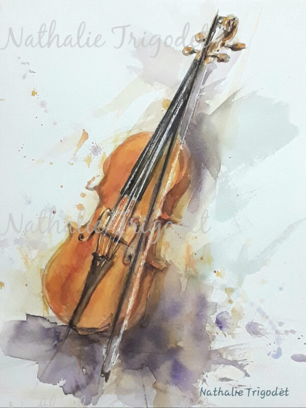 Le vélo Le violon - aquarelle - Nathalie Trigodet - Artiste peintre La Rochelle