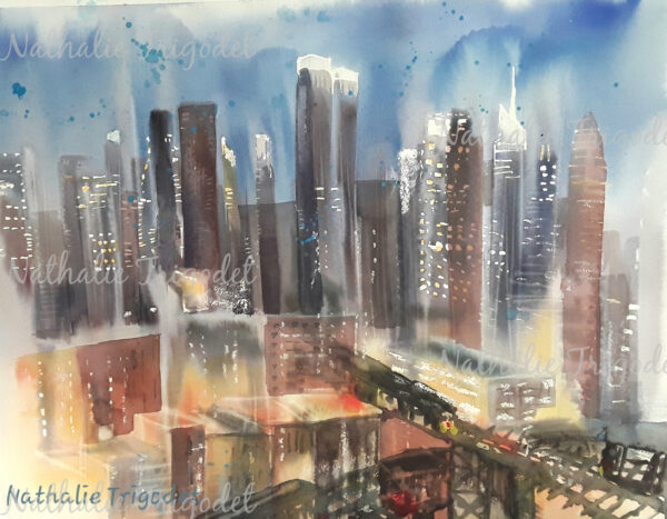 Le Métro NYC - aquarelle - Nathalie Trigodet - Artiste peintre La Rochelle