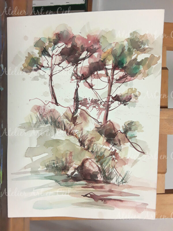 Plage des tamaris en deux couleurs - Aquarelle - Nathalie Trigodet - Artiste peintre La Rochelle