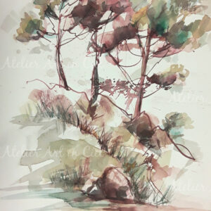 Plage des tamaris en deux couleurs - Aquarelle - Nathalie Trigodet - Artiste peintre La Rochelle
