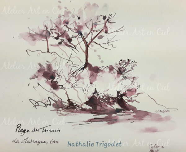 Plage des tamaris sepia - Aquarelle - Nathalie Trigodet - Artiste peintre La Rochelle