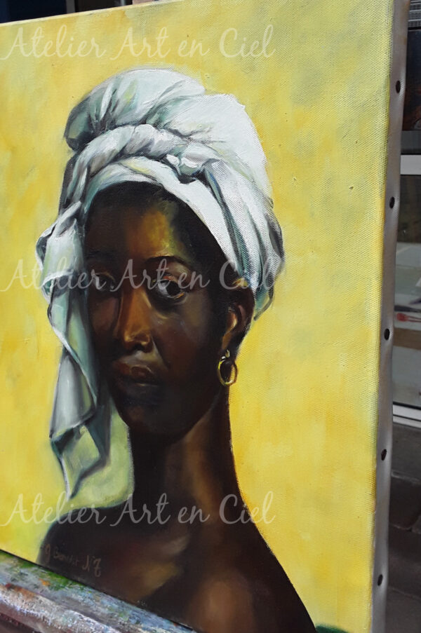 Reproduction à l'huile de Marie-Guillemine Benoist " portrait d'une femme noire " - Nathalie Trigodet - Artiste peintre La Rochelle