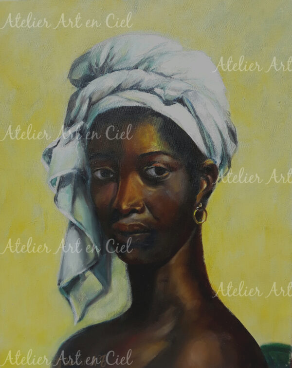 Reproduction à l'huile de Marie-Guillemine Benoist " portrait d'une femme noire " - Nathalie Trigodet - Artiste peintre La Rochelle
