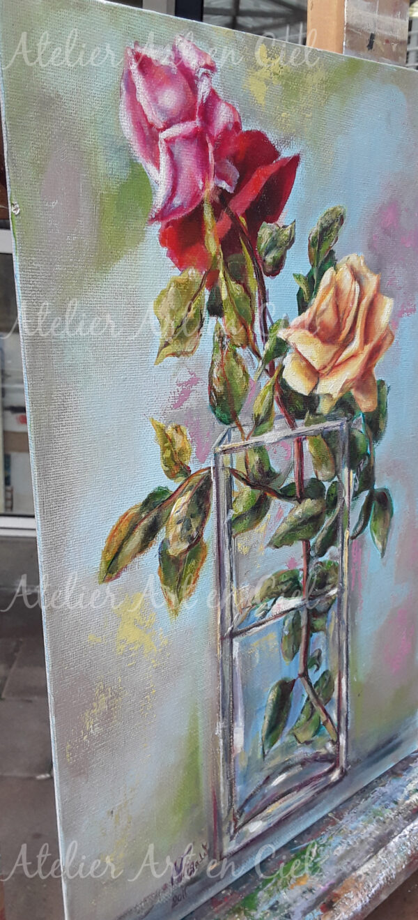 Vase aux trois roses - huile - Nathalie Trigodet - Artiste peintre La Rochelle