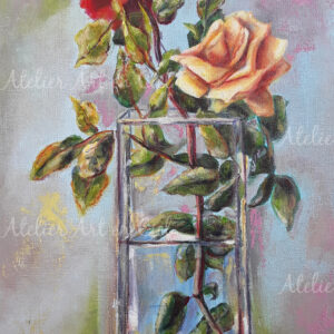 Vase aux trois roses - huile - Nathalie Trigodet - Artiste peintre La Rochelle