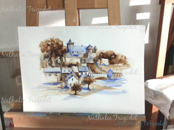 Village café outremer - Aquarelle - Nathalie Trigodet - Artiste peintre La Rochelle