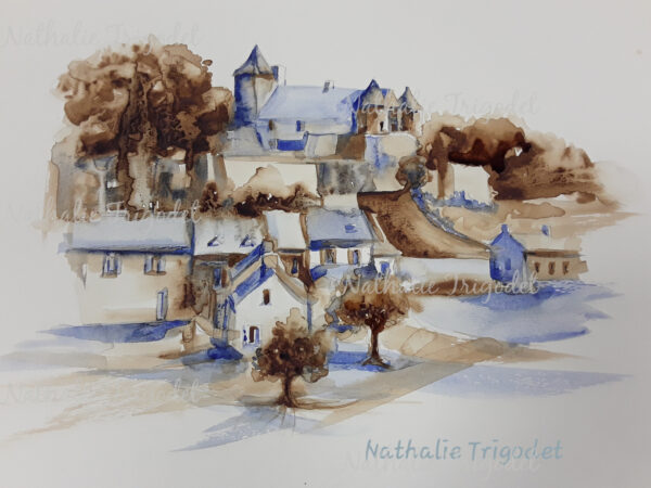 Village café outremer - Aquarelle - Nathalie Trigodet - Artiste peintre La Rochelle