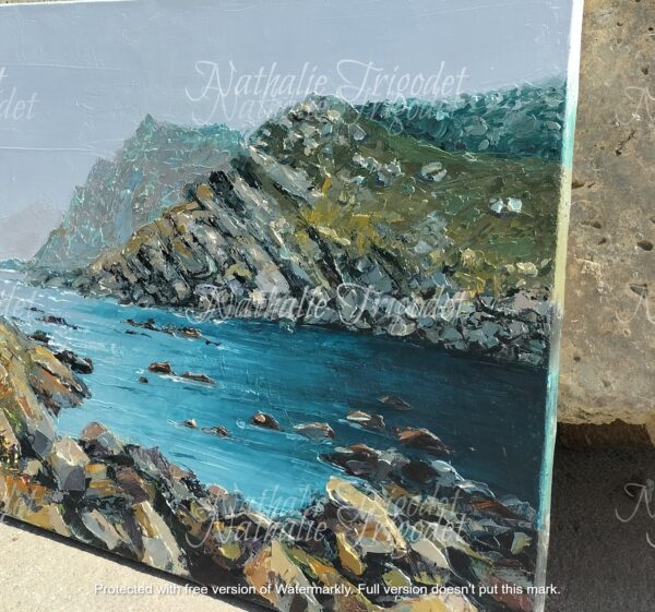 Mer turquoise et rochers - Nathalie Trigodet, artiste peintre à La Rochelle