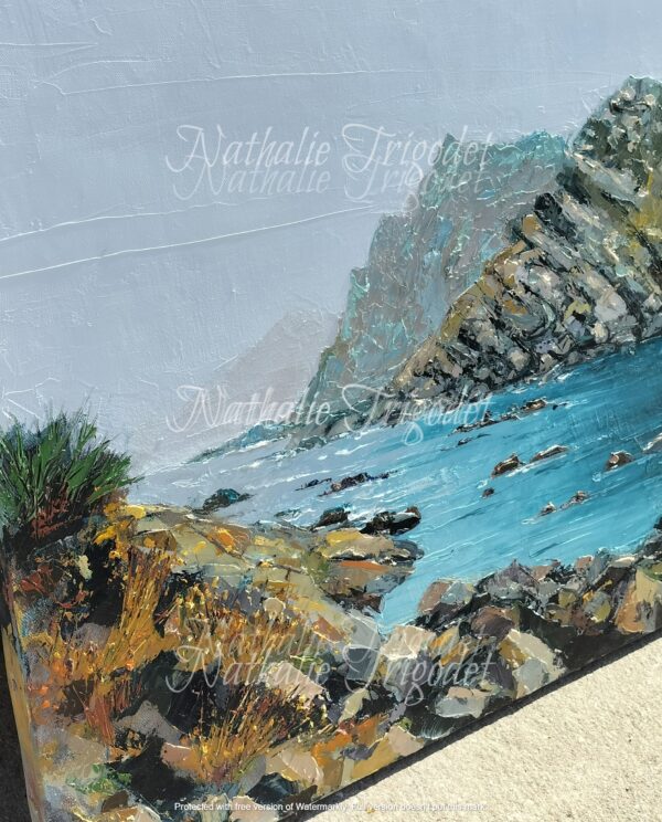 Mer turquoise et rochers - Huile – Image 2