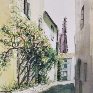 Rue à St Martin- aquarelle- Nathalie Trigodet-artiste peintre-La Rochelle