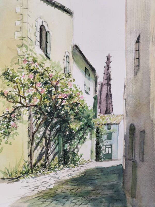 Rue à St Martin- aquarelle- Nathalie Trigodet-artiste peintre-La Rochelle