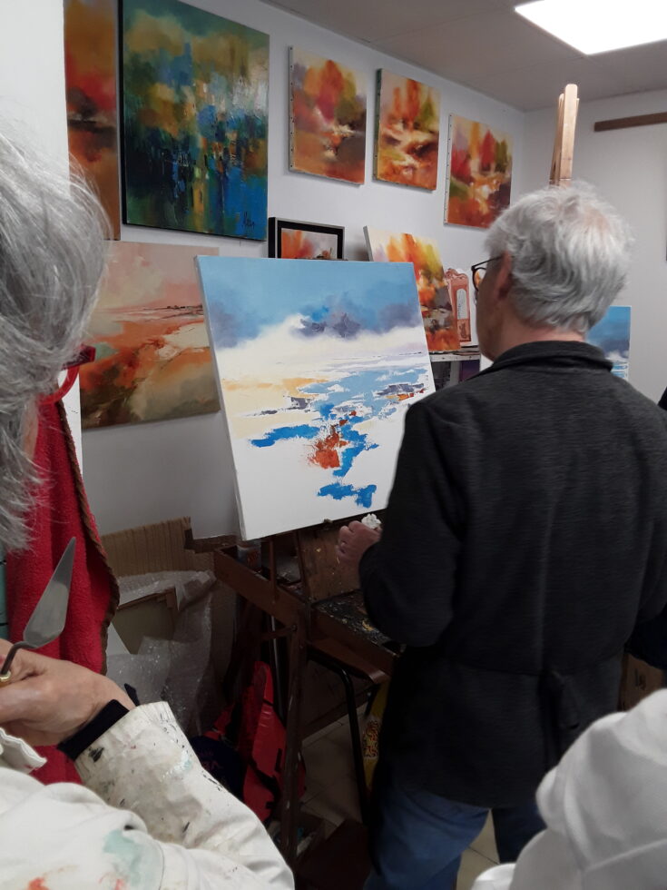 Stage "figuration libre" au couteau , en huile sur toile avec Gérard Mursic, chez Nathalie Trigodet, Artiste Peintre La Rochelle