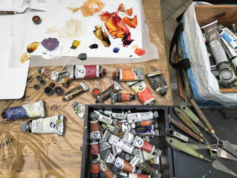 Stage "figuration libre" au couteau , en huile sur toile avec Gérard Mursic, chez Nathalie Trigodet, Artiste Peintre La Rochelle