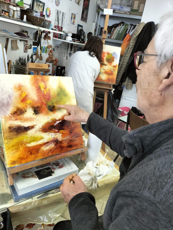Stage "figuration libre" au couteau , en huile sur toile avec Gérard Mursic, chez Nathalie Trigodet, Artiste Peintre La Rochelle